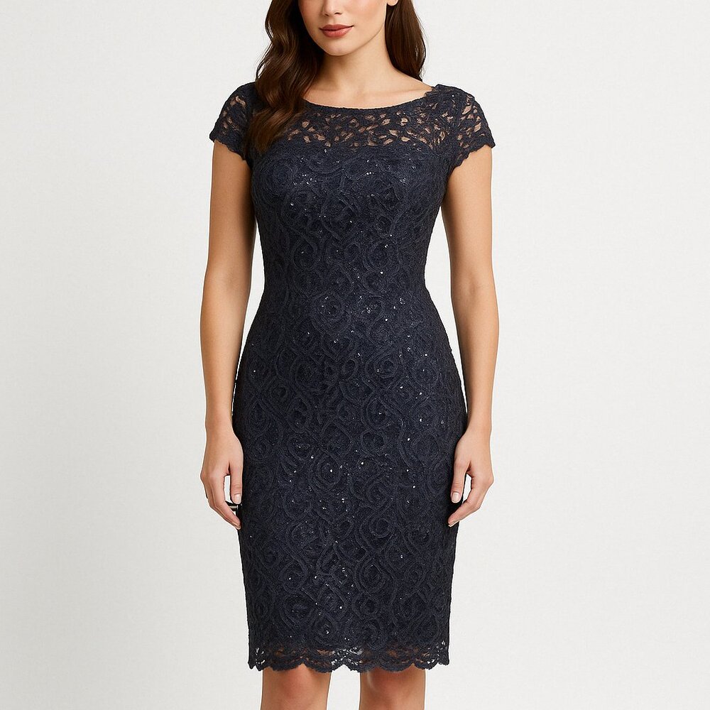 Marina Navy Blue Lace Midi Dress - Size XS